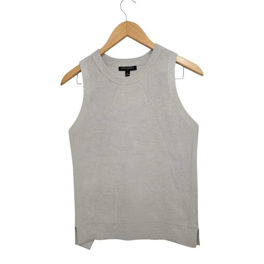 Banana Republic Sleeveless Sweater Light Gray Ribbed Knit Crew Neck - Size S